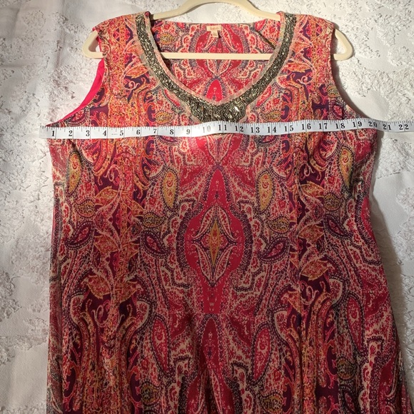 Reba, paisley maxi dress with beaded neckline, Sz L. - Picture 7 of 9